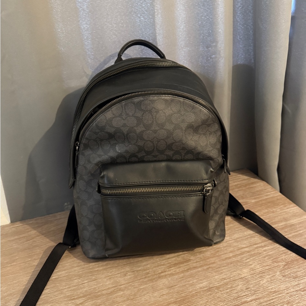 Coach Men's Gray and Black Patterned Backpack